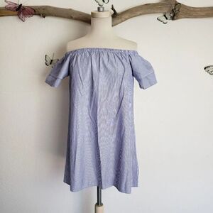 Purple Snow off the shoulder striped poplin blouse